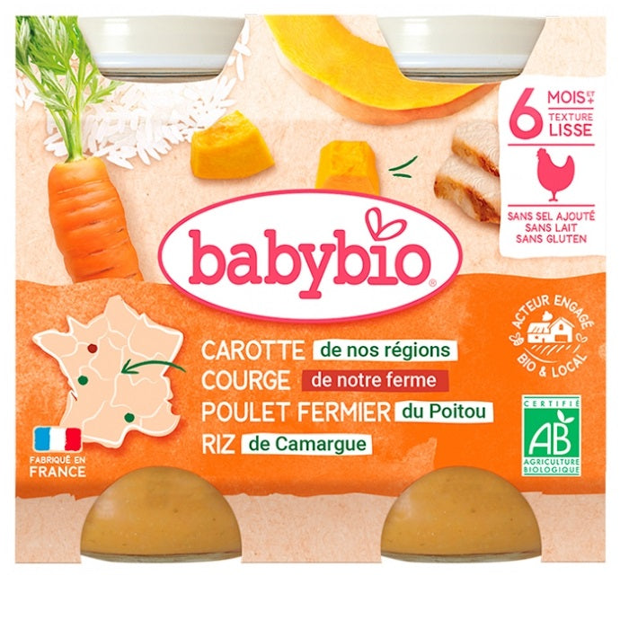 BABYBIO Pot carotte courge butternut poulet riz 6mois 2x200g