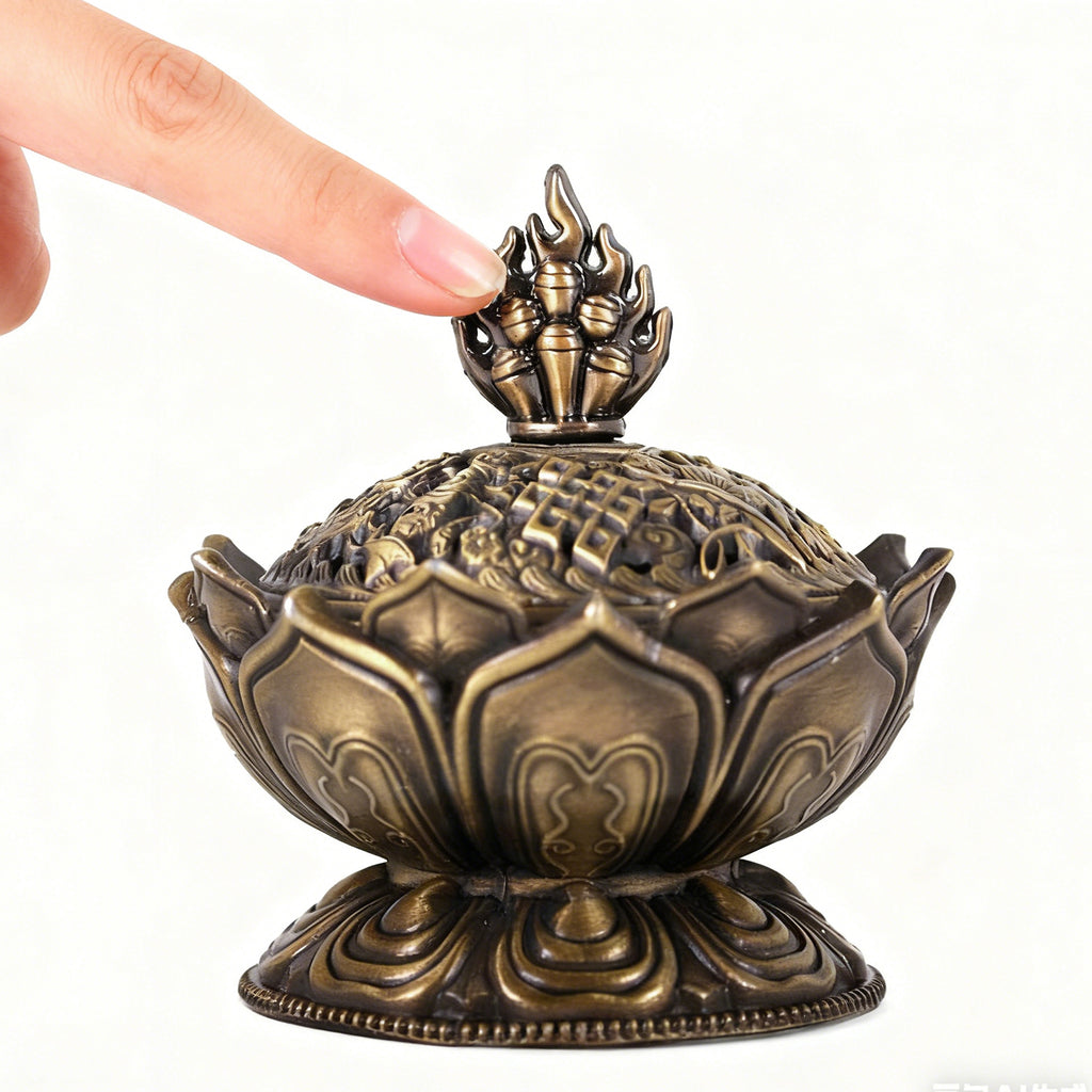 Ju7cer 1 pc Brûle-encens bronze/lotus - Style classique, idéal pour décoration de Noël maison et présentation au sol, porte-encens