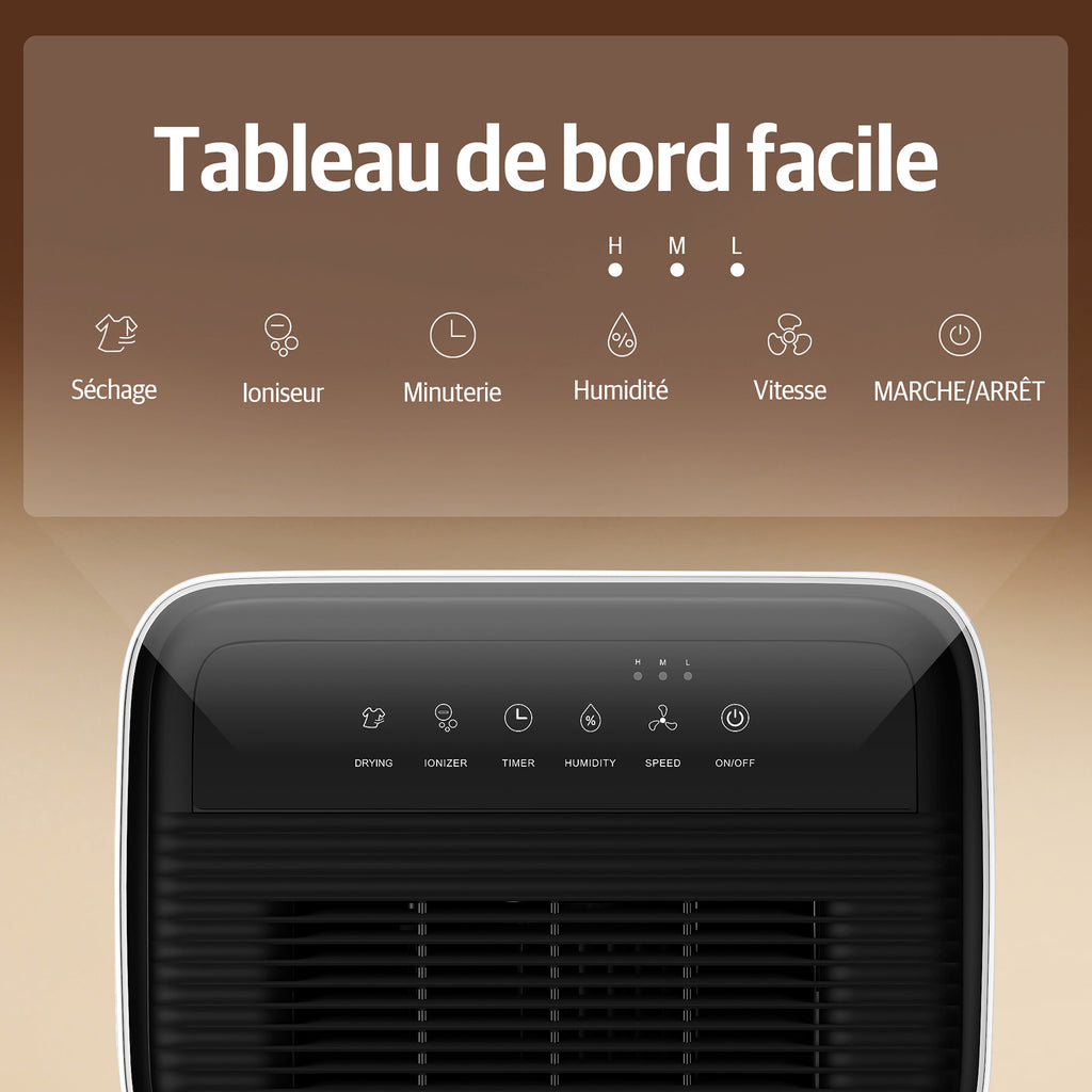 TRULIVA Déshumidificateur 25 L/jour avec séchage du linge, dégivrage automatique, R290, réservoir de 2,8 L et tuyau d’évacuation en continu, pour la maison, les sous-sols