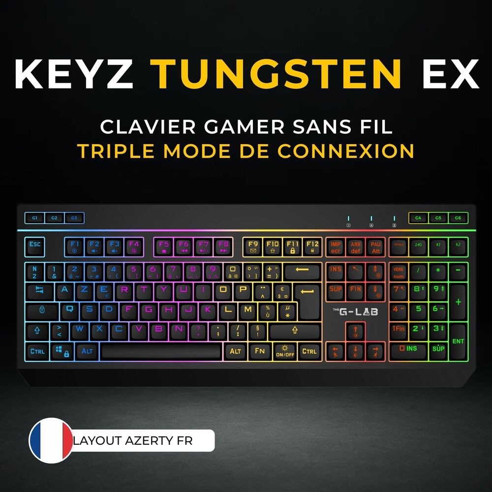 THE G-LAB Keyz Tungsten EX Clavier Gaming sans Fil - AZERTY - Noir