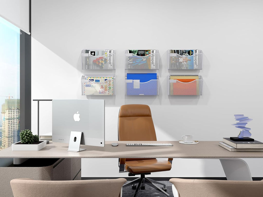 Senhoglb Porte-documents mural en maille A4 paysage 1 compartiment avec porte-étiquette, Blanc, Soldes du Nouvel An, Meilleures idées cadeaux