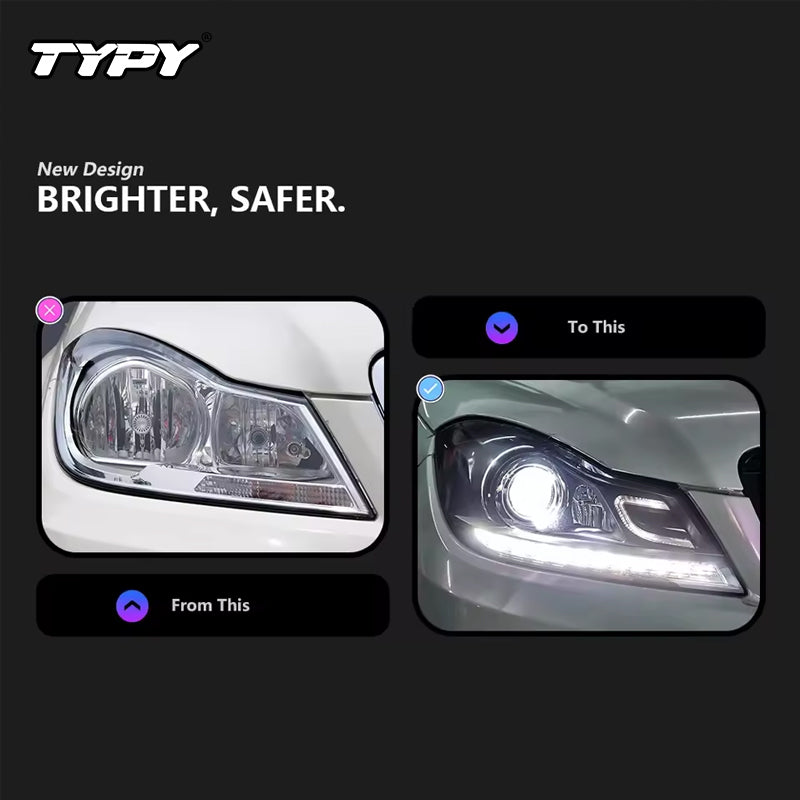 TYPY Phares de voiture pour Mercedes-Benz Classe C W204 2011-2013, ampoules LED, feux de jour, clignotants dynamiques, accessoires de voiture