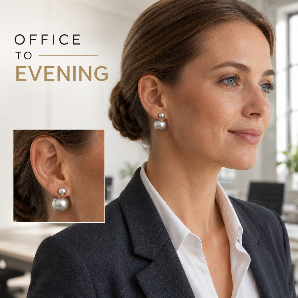 VoxorAI Boucles d'oreilles classiques à double perle Gris foncé avec deux perles des deux côtés Luxe léger Haute couture Nouveautés de niche 6 mm et 14 mm