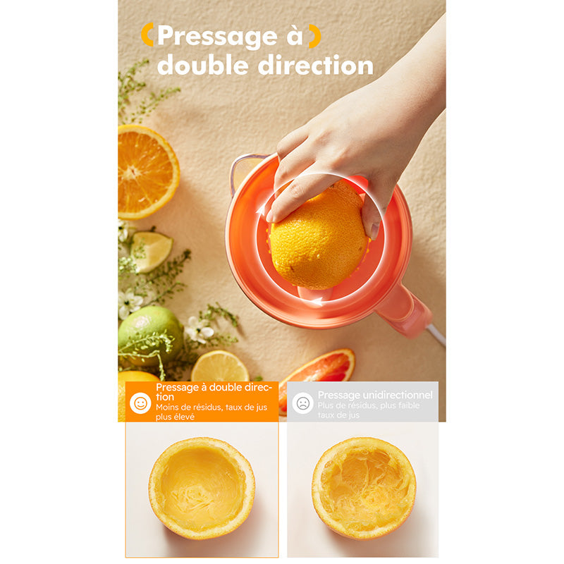 Bear CZJ-A04B1 Presse-agrumes, presse-à-jus portable pour la maison, séparateur de pulpe, 5 niveaux de pulpe réglables, large goulotte d’alimentation de 110 mm, presse citron et orange