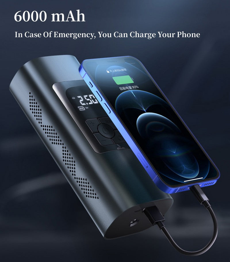 HELLO LEIBOO Pompe à air 6000 mAh double alimentation avec écran numérique, Mini portable avec lampe LED, pour gonfler pneus de voiture, moto et vélo, et ballons