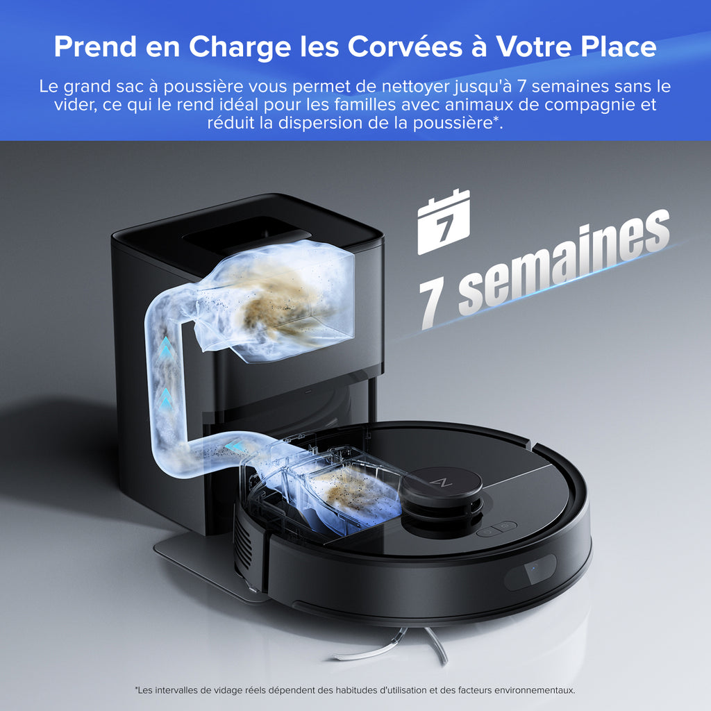 Roborock Q7 L5+ Aspirateur robot avec fonction de lavage, vidage automatique du poussier, double système anti-emmêlement, puissance d'aspiration de 8 000 Pa, navigation LiDAR