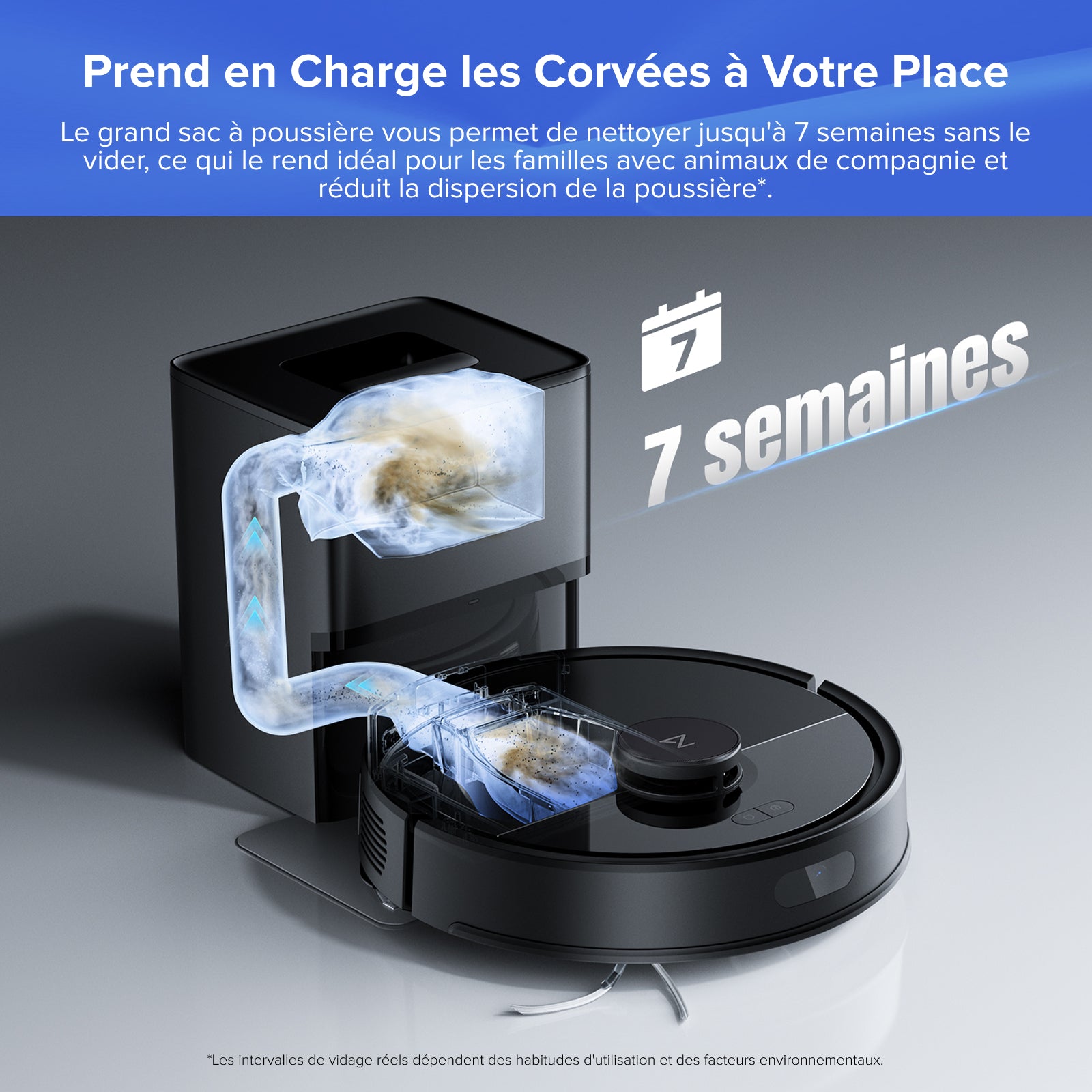 Roborock Q7 L5+ Aspirateur robot avec fonction de lavage, vidage automatique du poussier, double système anti-emmêlement, puissance d'aspiration de 8 000 Pa, navigation LiDAR