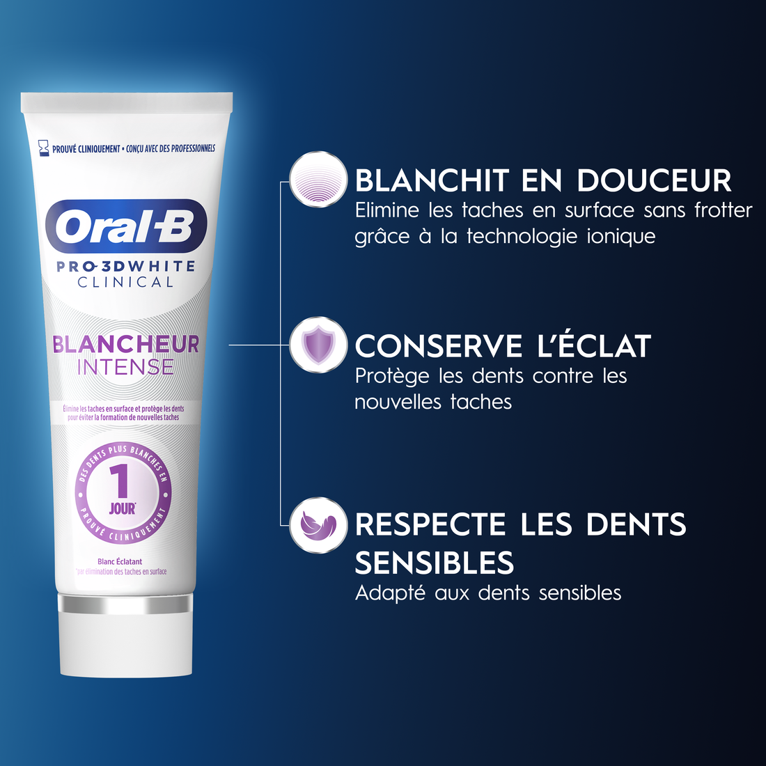 Oral-B 3D White Clinical Radiant White - Dentifrice Blancheur Intense - 75 ml