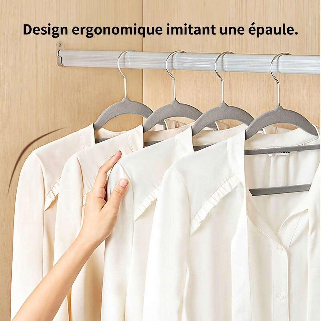 ochama×J.ZAO Cintres en velours antidérapants, sans traces, usage domestique, lot de 20 - Gris