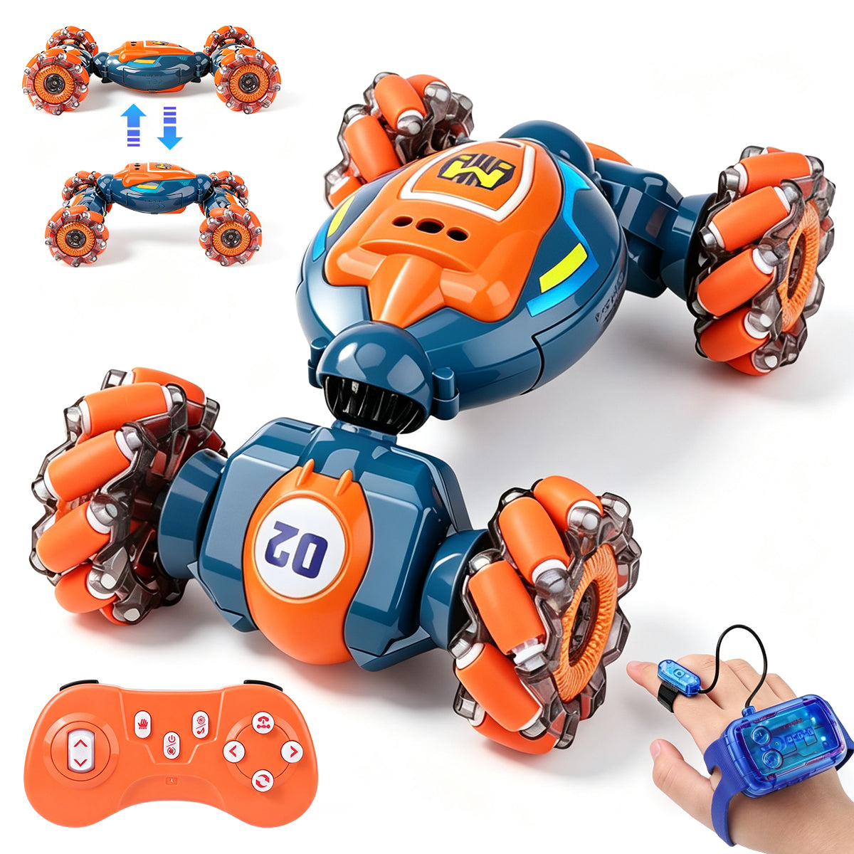Voiture de Cascade RC à Détection de Gestes – Jouet pour Garçons et Filles de 6 à 12 Ans, Voiture Volant par la Main avec Lumières et Musique