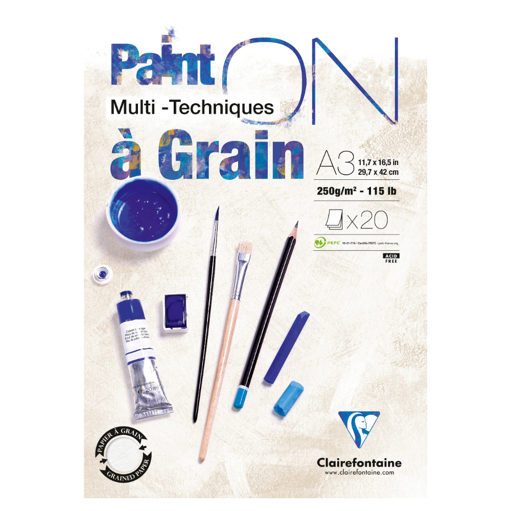 CLAIREFONTAINE Paint'ON bloc de papier à grain collé A3, 20 feuilles, 250 g