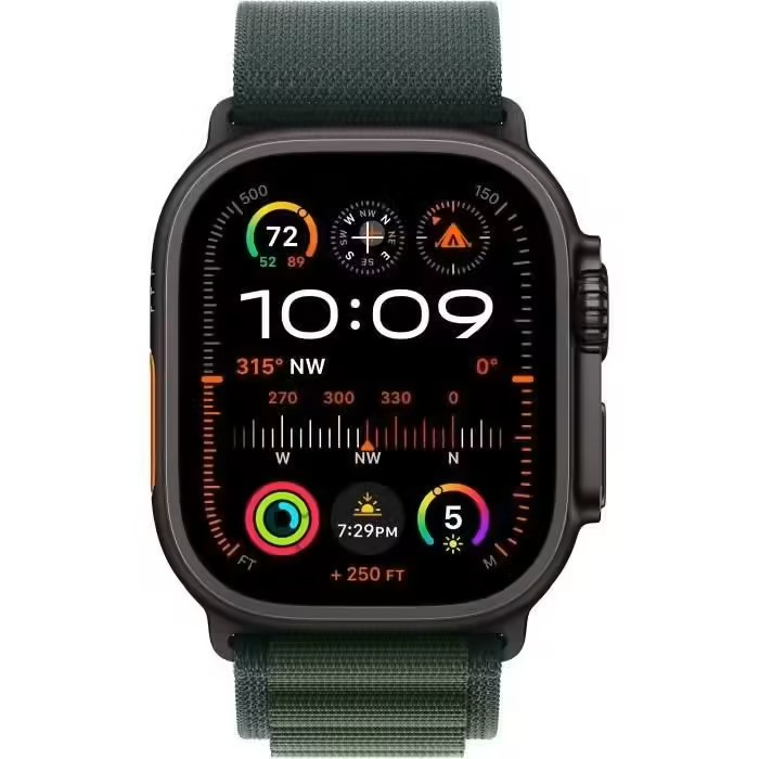 Apple Watch Ultra 2 GPS + Cellular, boîtier en titane noir, bracelet Alpine vert, taille M