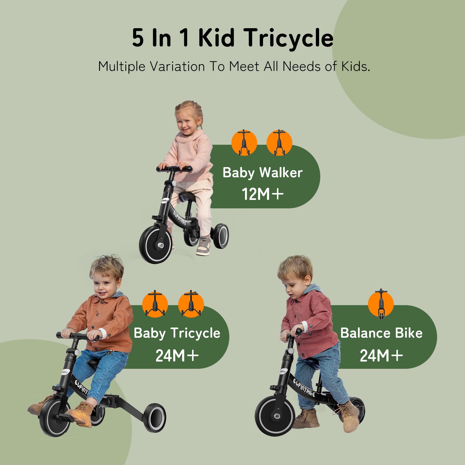 Tricycle Bébé Besrey avec Aide à la Marche pour Enfants de 1 à 4 Ans