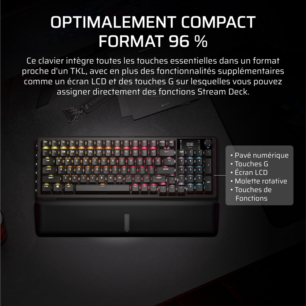 CORSAIR VANGUARD 96 Clavier Gaming Mécanique (MLX Plasma) sans fil RGB 96% - AZERTY - Noir