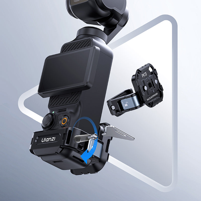 Ulanzi PK13 Adaptateur d’extension multifonction pour DJI Osmo Pocket 3 avec fixation rapide UKA, cage en aluminium pour montage d’accessoires avec filetage 1/4 pouce/adaptateur d’action/fixation