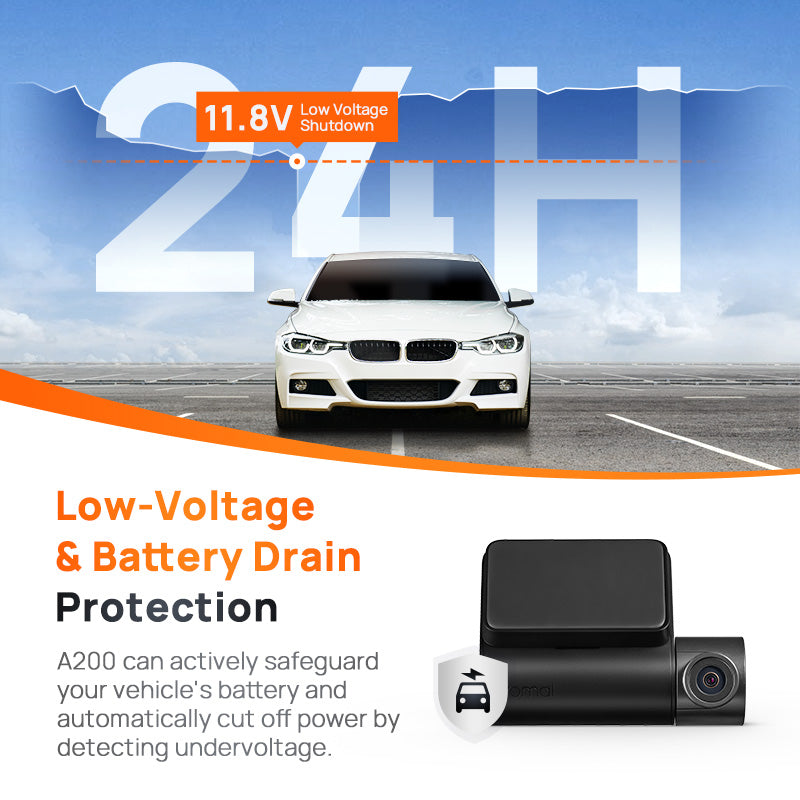 Dashcam 70mai A200-1, Double Caméra 1080P HDR Avant et Arrière, Enregistrement Fluide 60 FPS (Avant), 70mai Night Owl Vision, FOV 130°, Écran IPS 2'', Contrôle via App WiFi