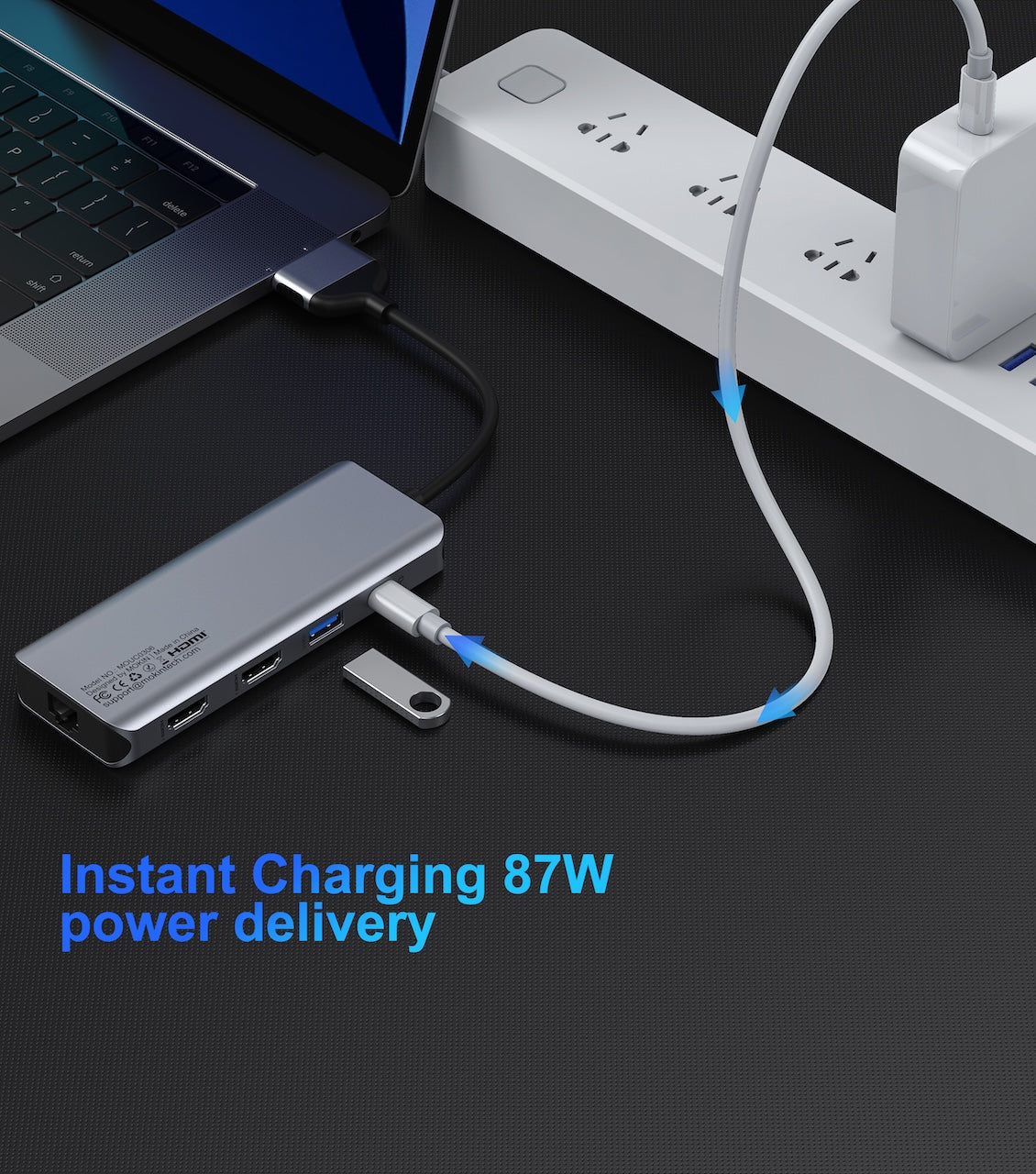Mokin Adaptateur double USB C vers 2 x HDMI + 2 x USB3.0 + USB2.0 + RJ45 + SD/TF + PD