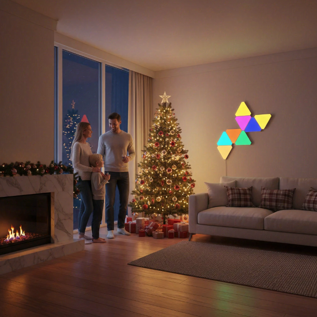 RGB LED Barres lumineuses murales gaming triangulaires, 6 pièces, avec télécommande, panneau lumineux LED intelligent combinable, DIY, synchronisation musicale via application