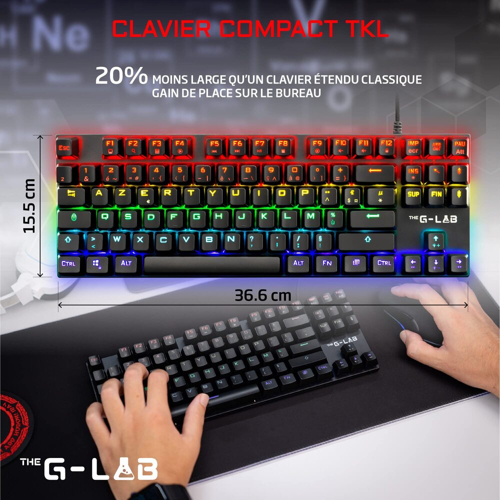 THE G-LAB Keyz Mercury Clavier Gaming Mécanique Switch Rouge Filaire RGB TKL - AZERTY - Noir