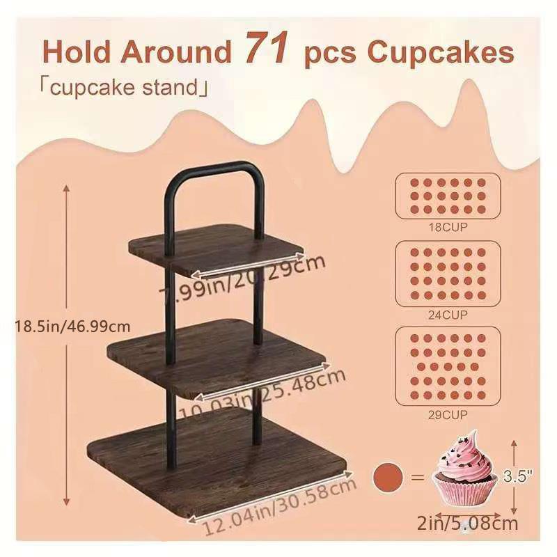 SRD Présentoir à gâteau carré avec plateau en bois de récupération et cadre en fer 18,5 x 12,04 x 12,04 po