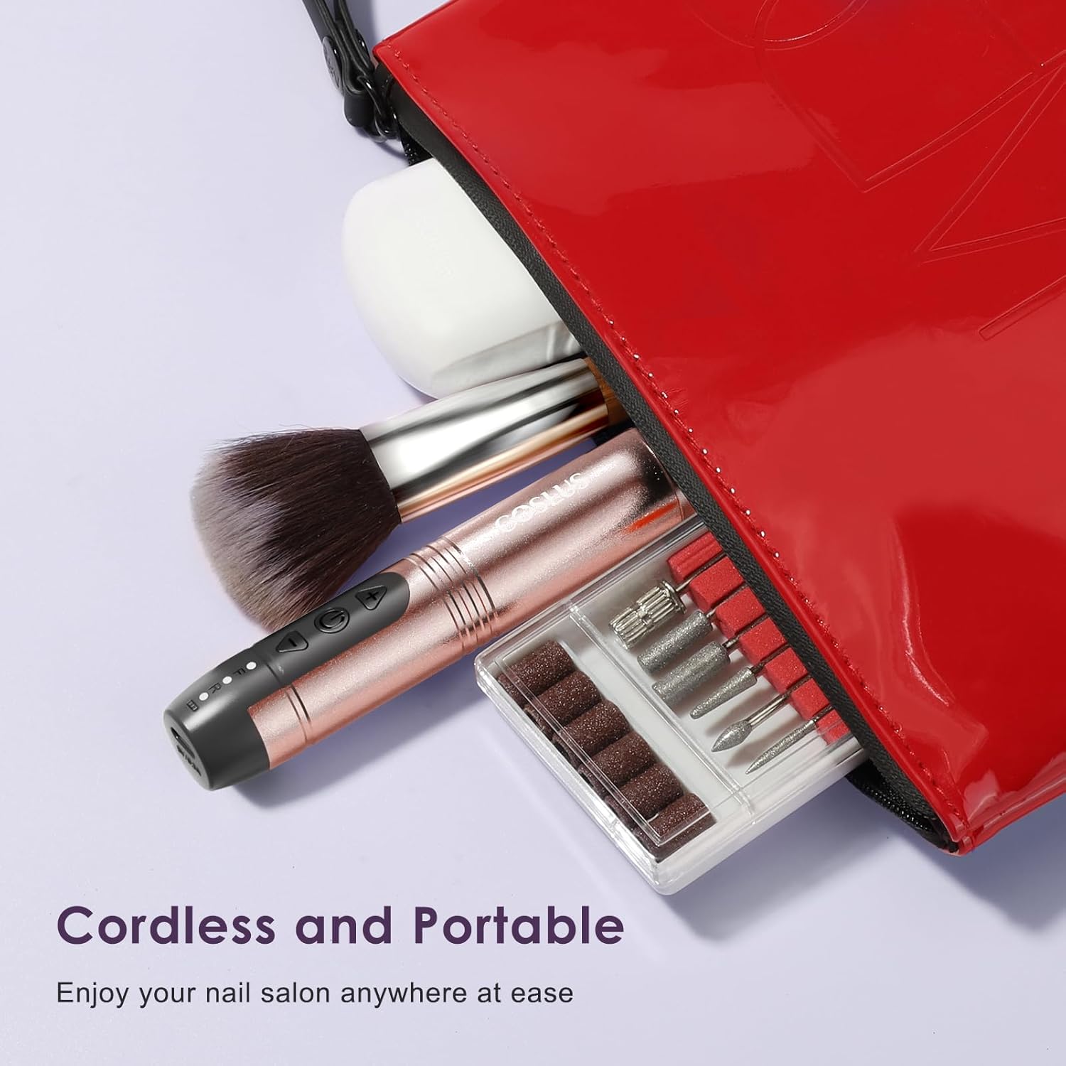 COSLUS Ponceuse à ongles sans fil Lime électrique Professionnelle pour ongles acryliques gel poudre de trempage Kit portable manucure pédicure Rechargeable Léger Or