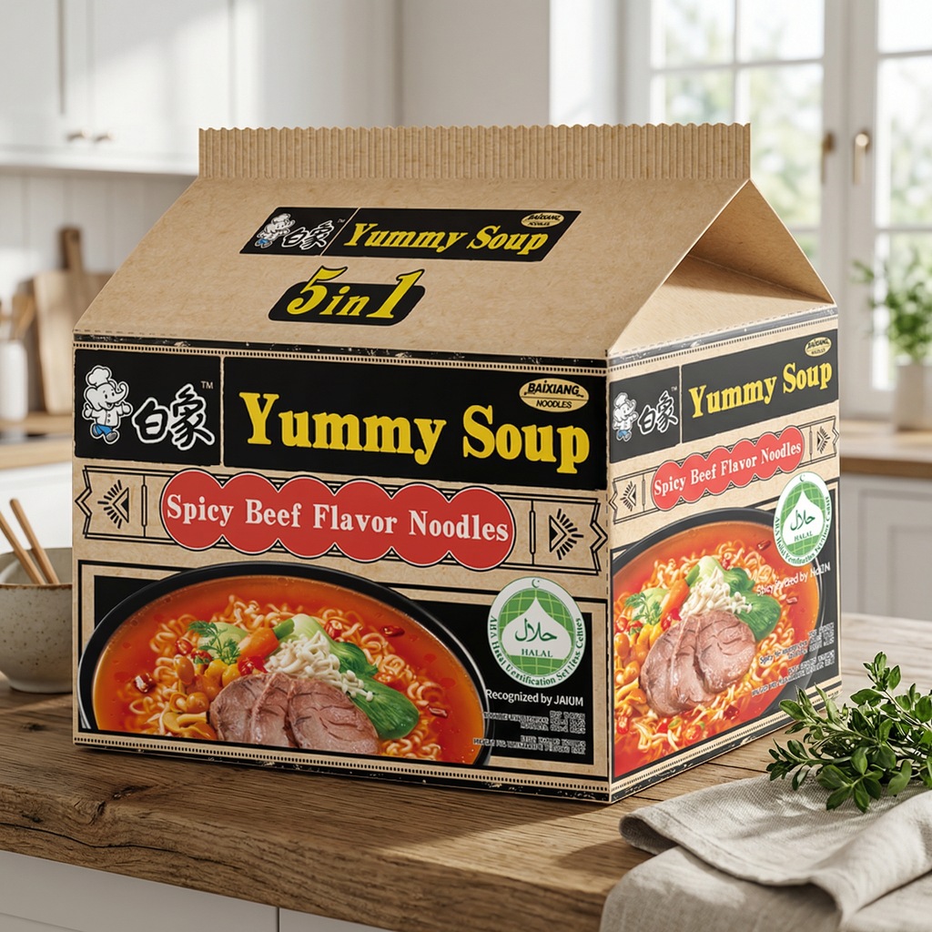 Bai Xiang Soupe Délicieuse Nouilles Halal au Bœuf Épicé 96 g * 5 Paquets