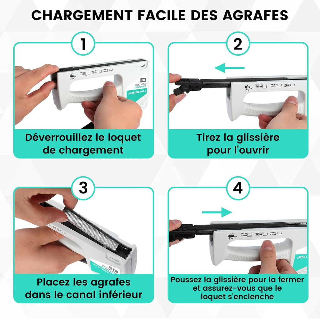 HAUSHOF Pistolet agrafeuse type 53 en plastique ABS avec extracteur d'agrafes et 800 agrafes de 8 mm pour bois, tissu, meubles et tapisserie