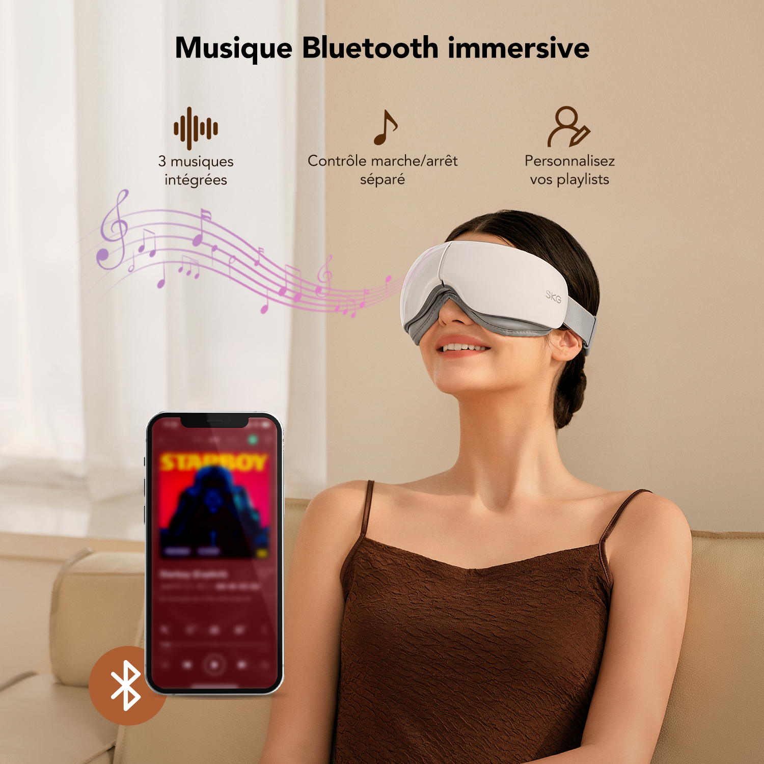 SKG ES500 Appareil de massage pour les yeux Faible bruit et PU ultra doux et respectueux de la peau Soulager la fatigue oculaire Cadeau pour l'être aimé
