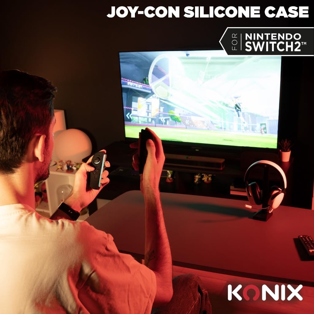 Konix Coque de protection pour manettes Joy-Con Nintendo Switch 2 - Silicone - Antichoc - Anti-rayures - Anti-poussière - Noir