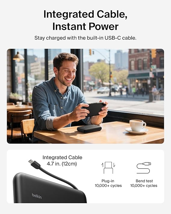 Belkin Gaming batterie externe 20000 mAh et 30 W PD avec câble intégré
