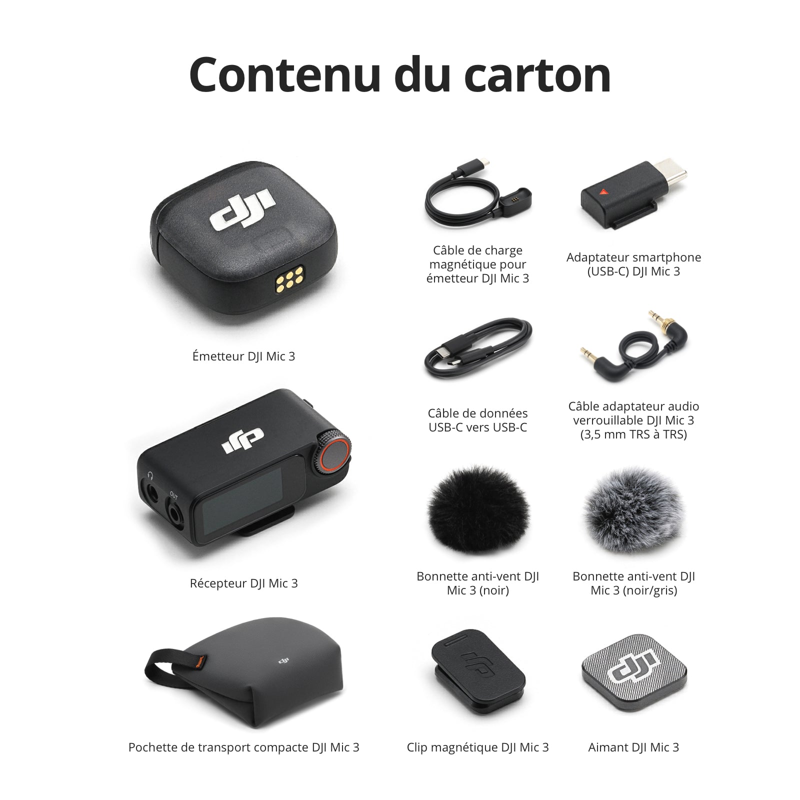 DJI Mic 3 1 TX + 1 RX Micro sans fil pour iPhone/appareil photo/Android, ultra-léger, contrôle d’amplification adaptatif pour un volume équilibré, jusqu’à 28 heures d’autonomie