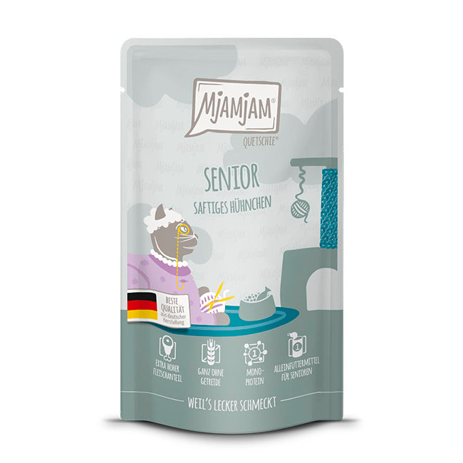 MjAMJAM Senior Quetschie Nourriture humide pour chat au poulet 125 g