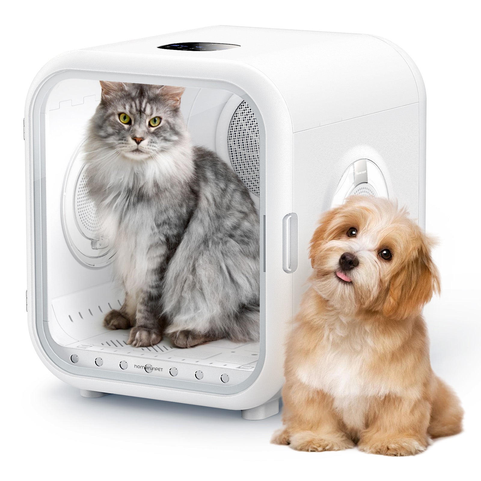 Homerunpet Drybo Plus Séchoir automatique pour chiens et chats, capacité 62 L, 437 x 467 x 486 mm, température, niveau de chaleur, débit d’air et durée de séchage personnalisables, double mode, adapté à tous les stades de vie des chats