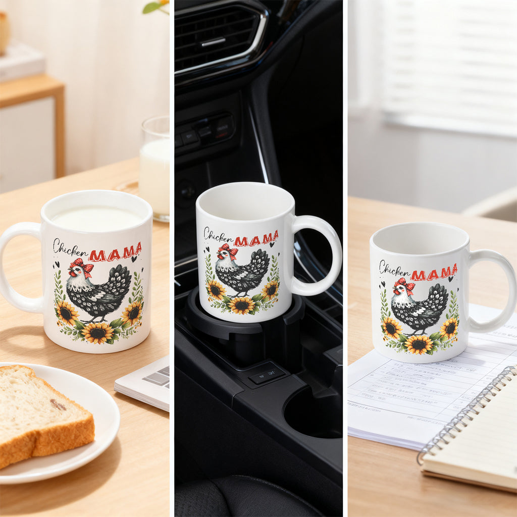 Alphynix 1 pièce mug blanc 11 oz avec motif humoristique « Maman poule » style maison de campagne et nœud rouge, cadeau unique et humoristique de Noël ou d’Action de grâce