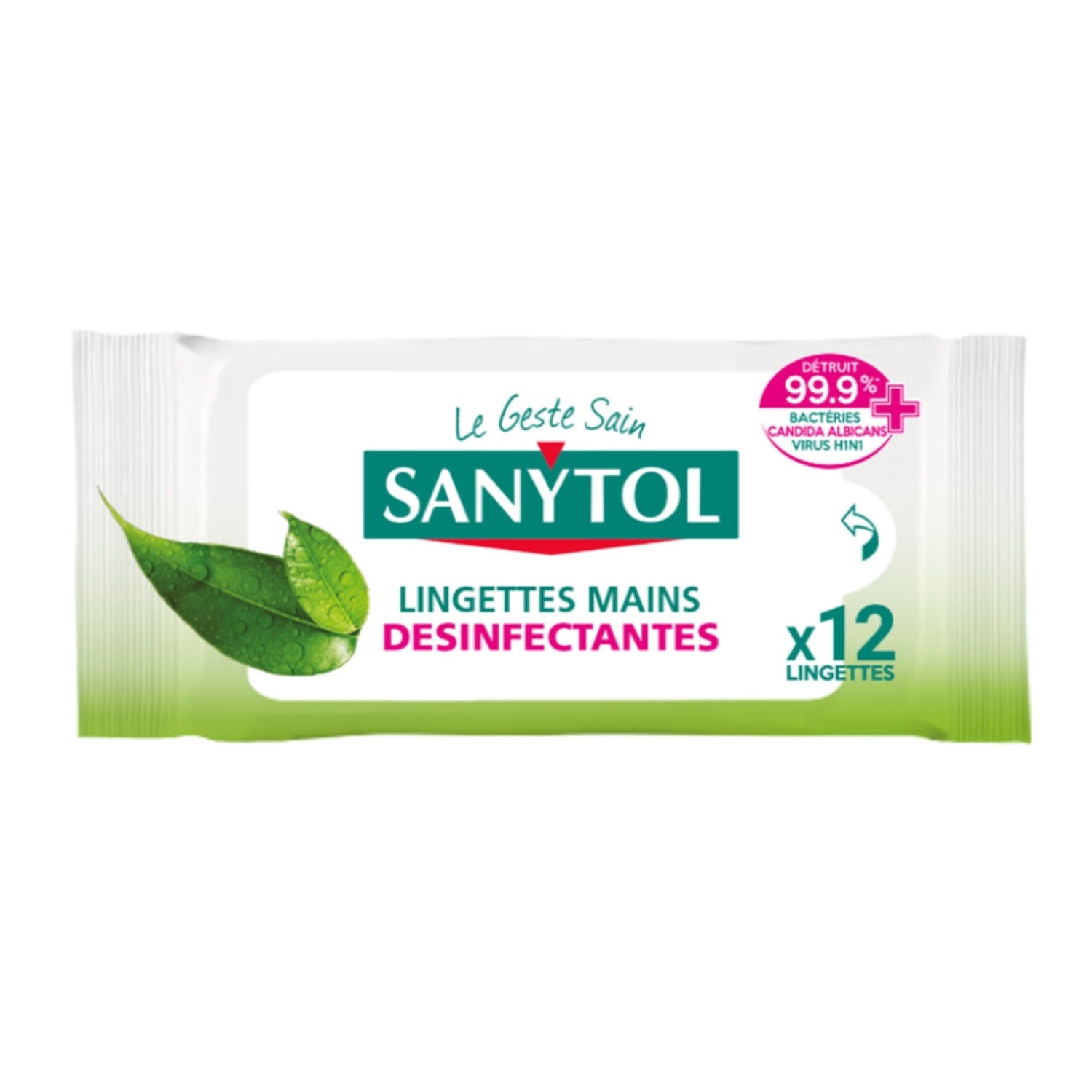 SANYTOL Lingettes désinfectantes mains hydroalcooliques hydratantes Thé Vert 12 lingettes