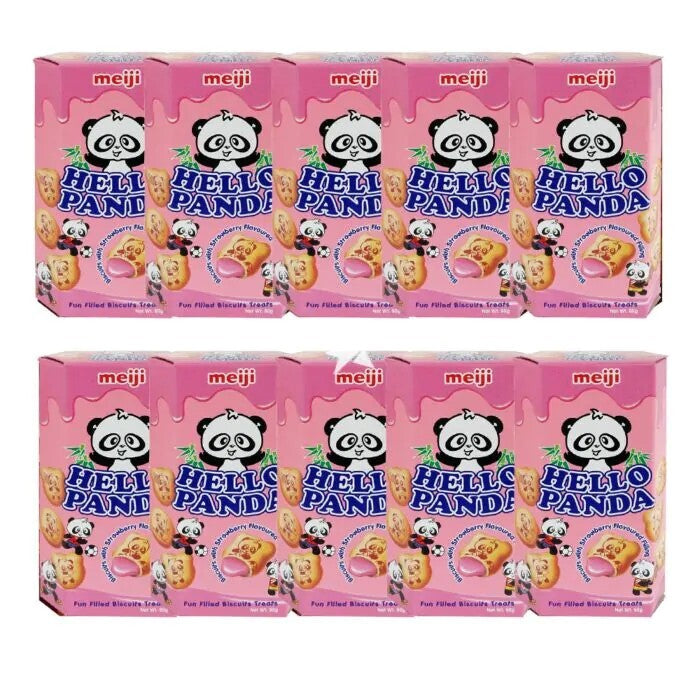 Meiji Hello Panda Biscuits avec fourrage goût fraise 50 g (Lot de 10)