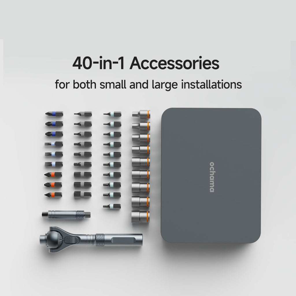 ochama RS2 Jeu de tournevis à cliquet, poignée télescopique, 40 accessoires inclus, conception magnétique, kit d'outils pour aménagement intérieur, réparation automobile et assemblage