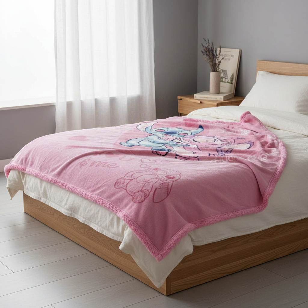 WT&T Couverture en sherpa bisou Stitch & Angel - 100 x 150 cm