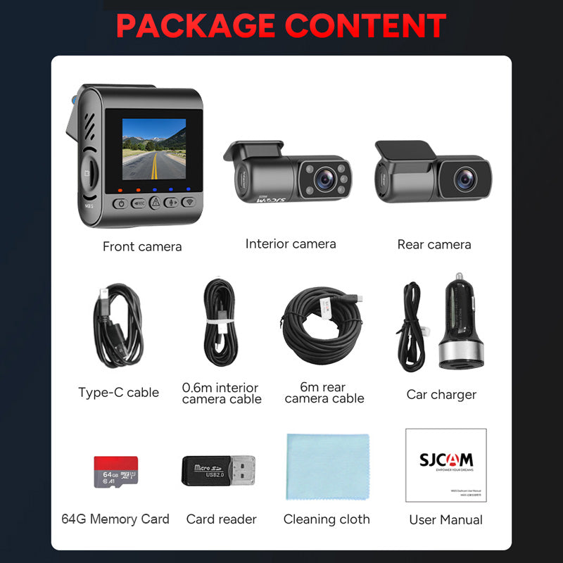 SJCAM M60S Caméra embarquée 3 canaux avec enregistrement avant 4K, arrière 2K et habitacle 1080P, capteur IMX335, WDR, H.265, capteur G, Wi-Fi et surveillance de stationnement
