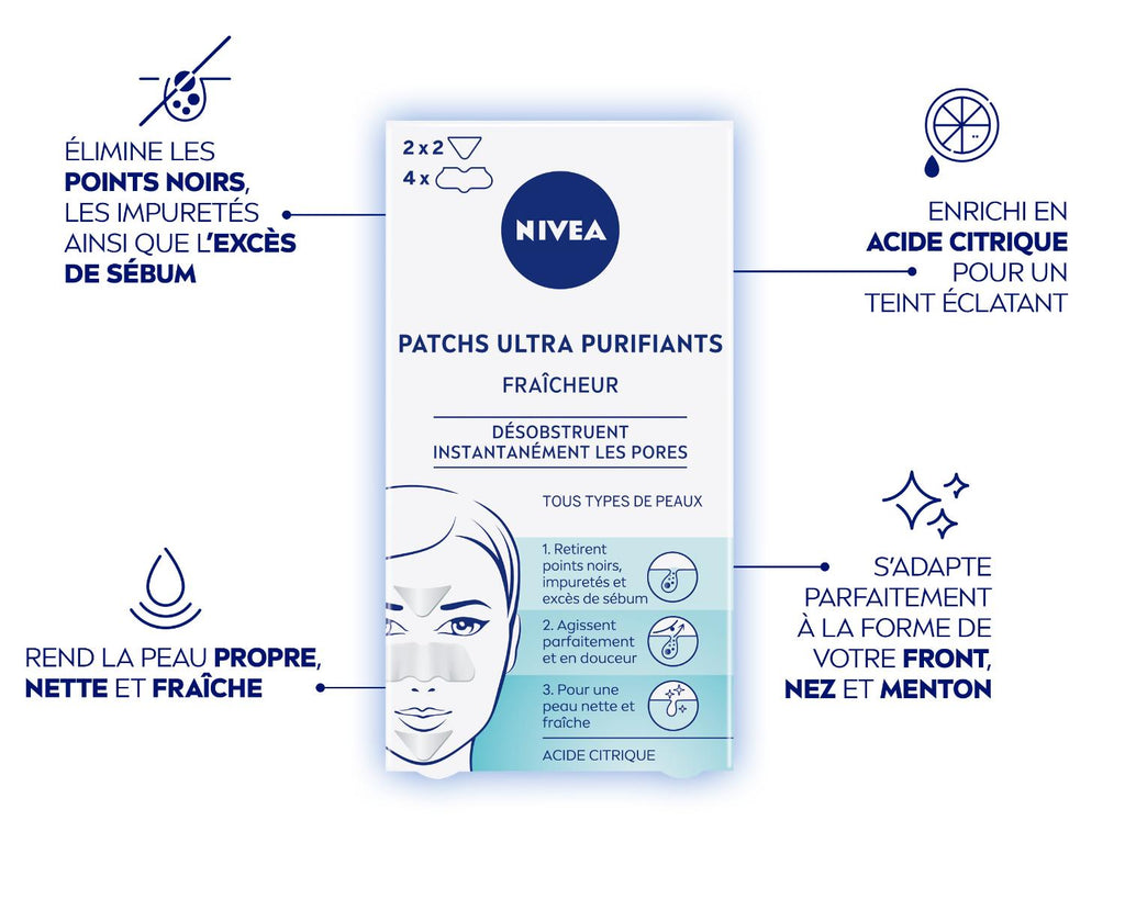 NIVEA Patchs visage ultra purifiants, Fraîcheur, 6 patchs