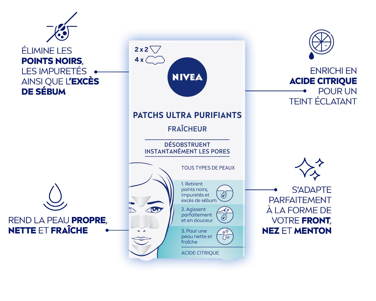 NIVEA Patchs visage ultra purifiants, Fraîcheur, 6 patchs