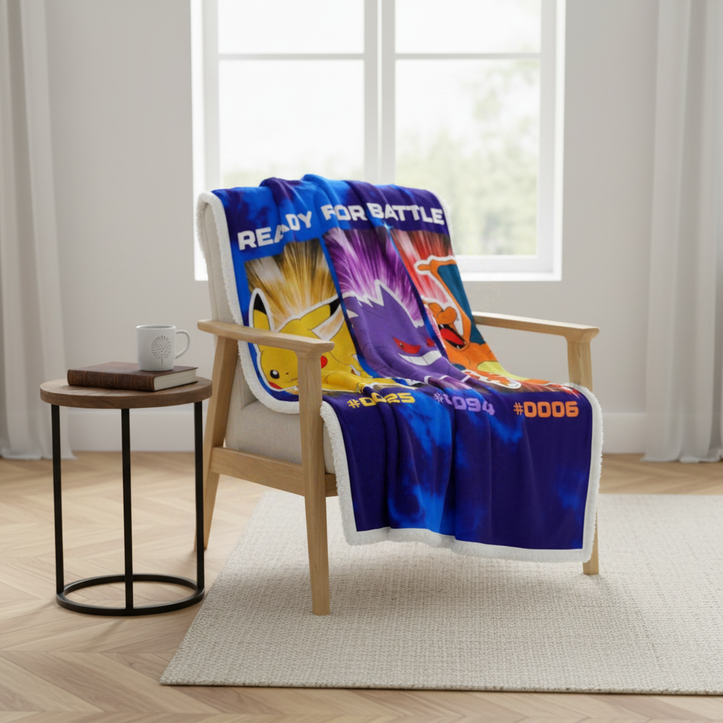 WT&T Plaid en sherpa Pokémon emblématique 100 x 150 cm - Pikachu et Dracaufeu