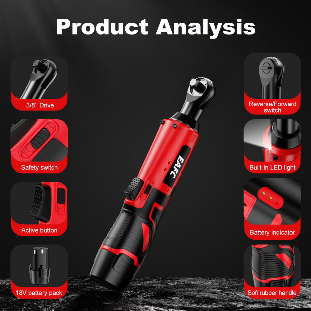 EAFC clé à douille électrique 12V 45N·m 3/8 pouces GJ04 adaptée aux coins/détails/espaces étroits batterie rechargeable 7500mAh (2500mAh×3) pour usage domestique/moto