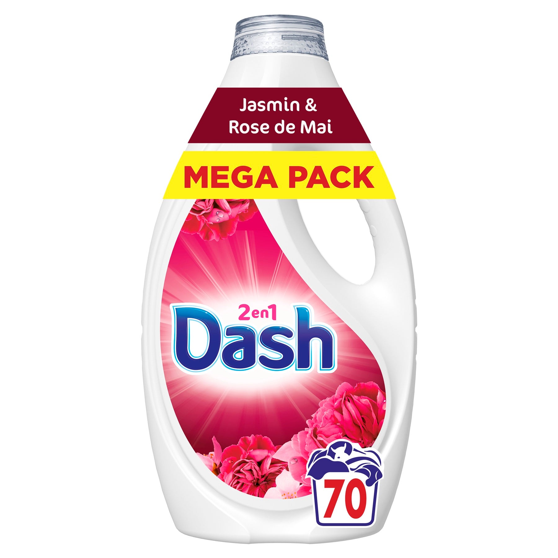 Dash 2en1 Lessive Liquide, Jasmin et Rose de Mai, 70 Lavages, 3,15 L, Fabriqué en France
