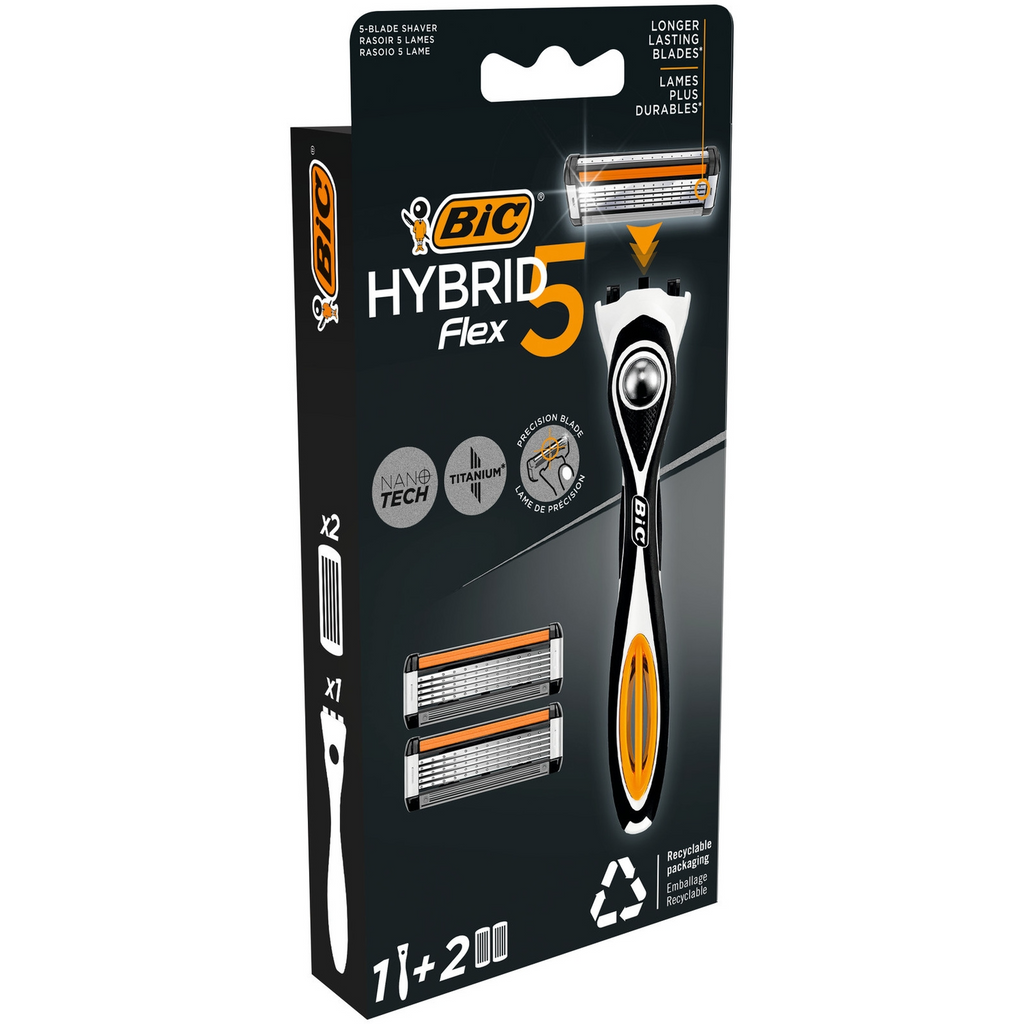 BIC Rasoir Flex 5 Hybrid Homme avec 2 recharges - 1 rasoir