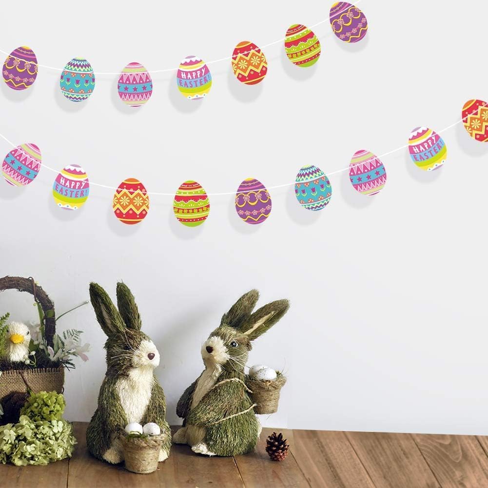 Yuejia 2 pièces, guirlande d'œufs de Pâques 9,8 pieds/3 m, bannière de décoration de Pâques, décoration de fête de Pâques, guirlande de printemps