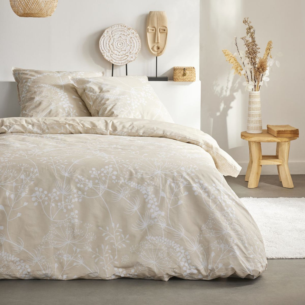 Sunshine Louisa - Ensemble de literie à fermeture éclair imprimé floral, 200 x 200 cm, Beige