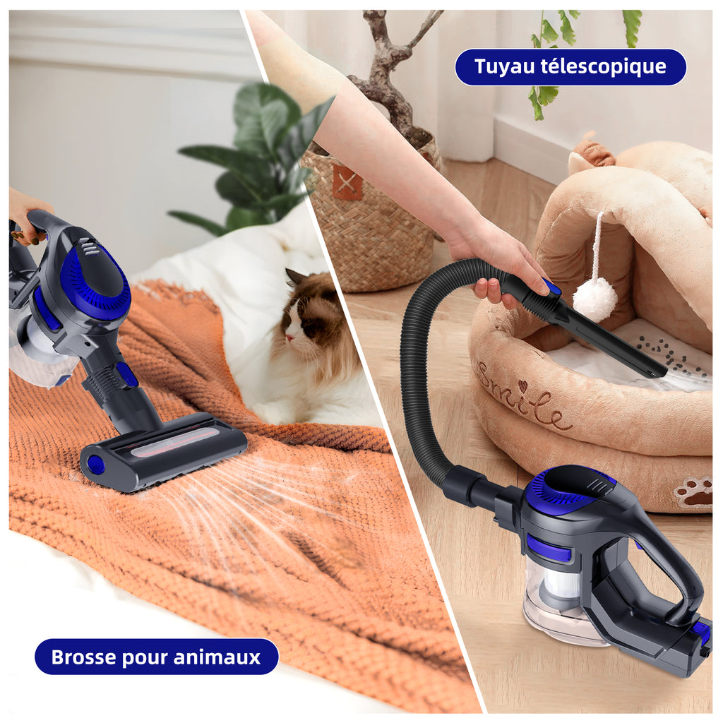 Daynee Aspirateur sans fil, 55 kPa, avec tuyau et brosse pour animaux, HEPA*4, pour poils d'animaux, tapis et sols durs