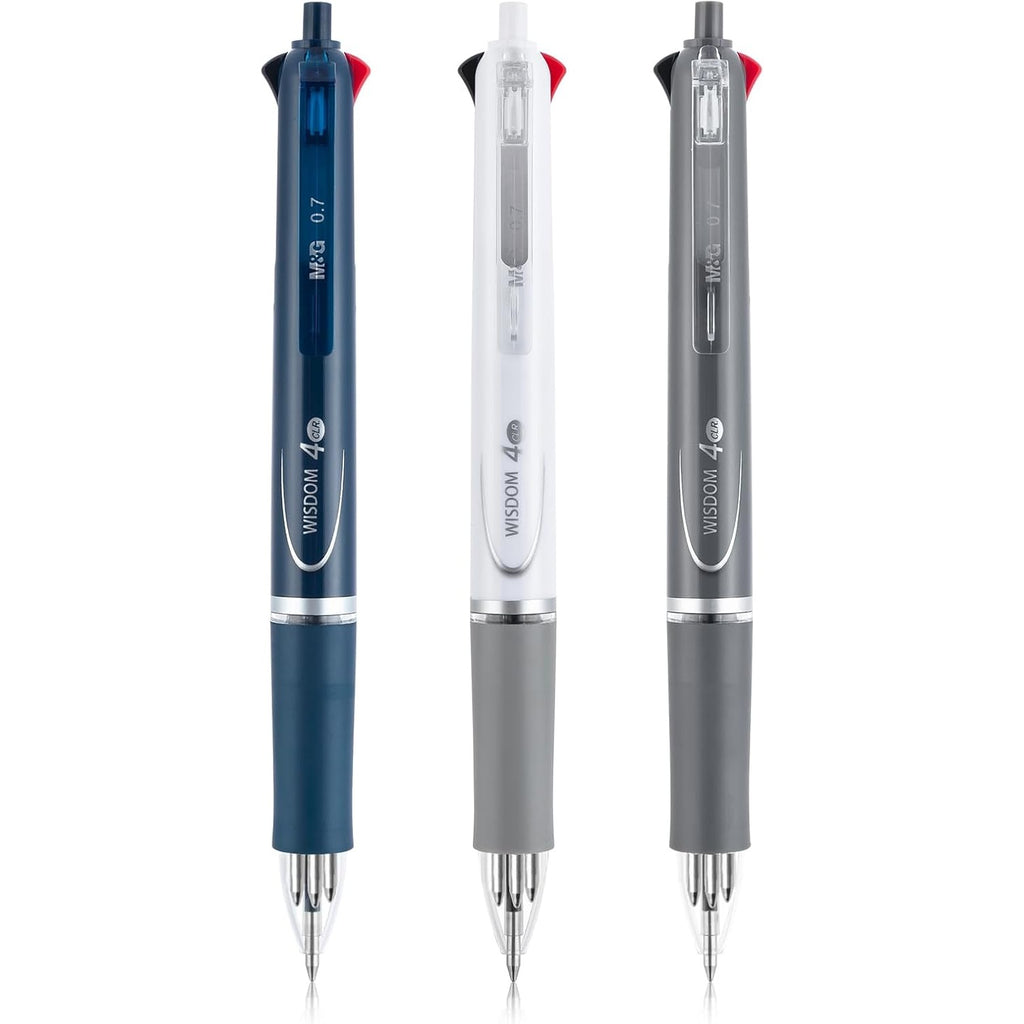 M&G Lot de 3 stylos à bille multicolores rétractables 4 en 1, Pointe fine 0,7 mm, Recharge grande capacité, Zone de préhension antidérapante, Écriture fluide, pour école et bureau