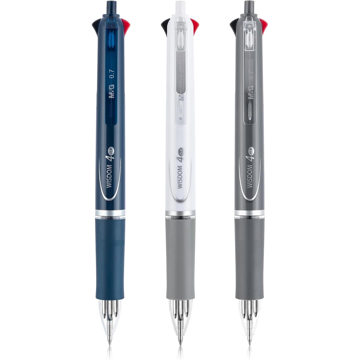 M&G Lot de 3 stylos à bille multicolores rétractables 4 en 1, Pointe fine 0,7 mm, Recharge grande capacité, Zone de préhension antidérapante, Écriture fluide, pour école et bureau
